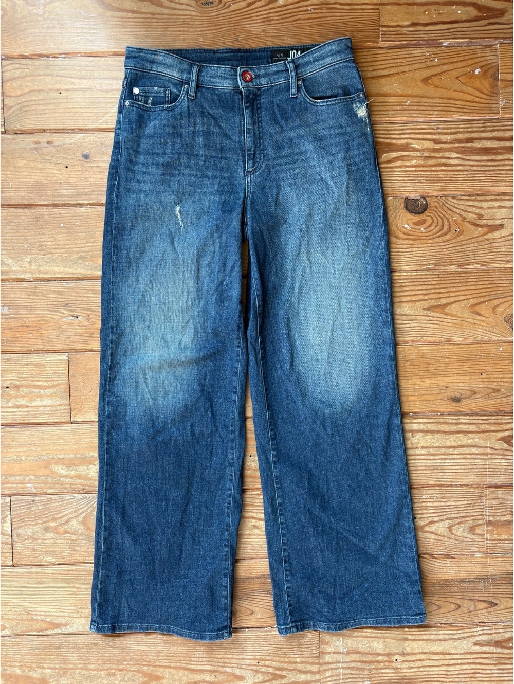 A|X Armani Exchange J04 Wide Cropped Jeans Dark Wash Distressed Size 30